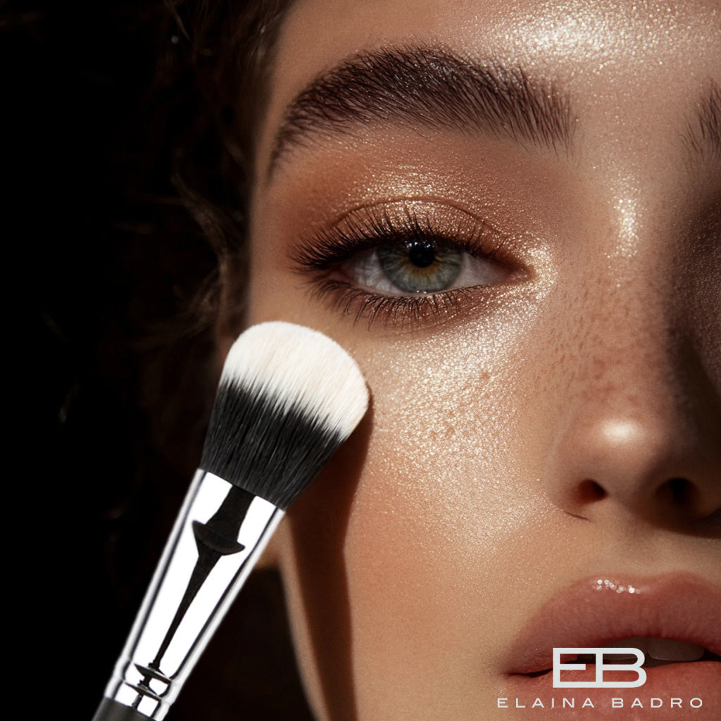 Woman using an Elaina Badro makeup brush.